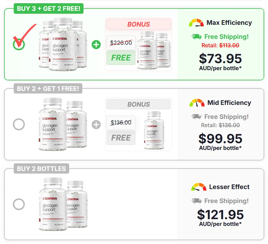 Zentava Glycogen Control pack options